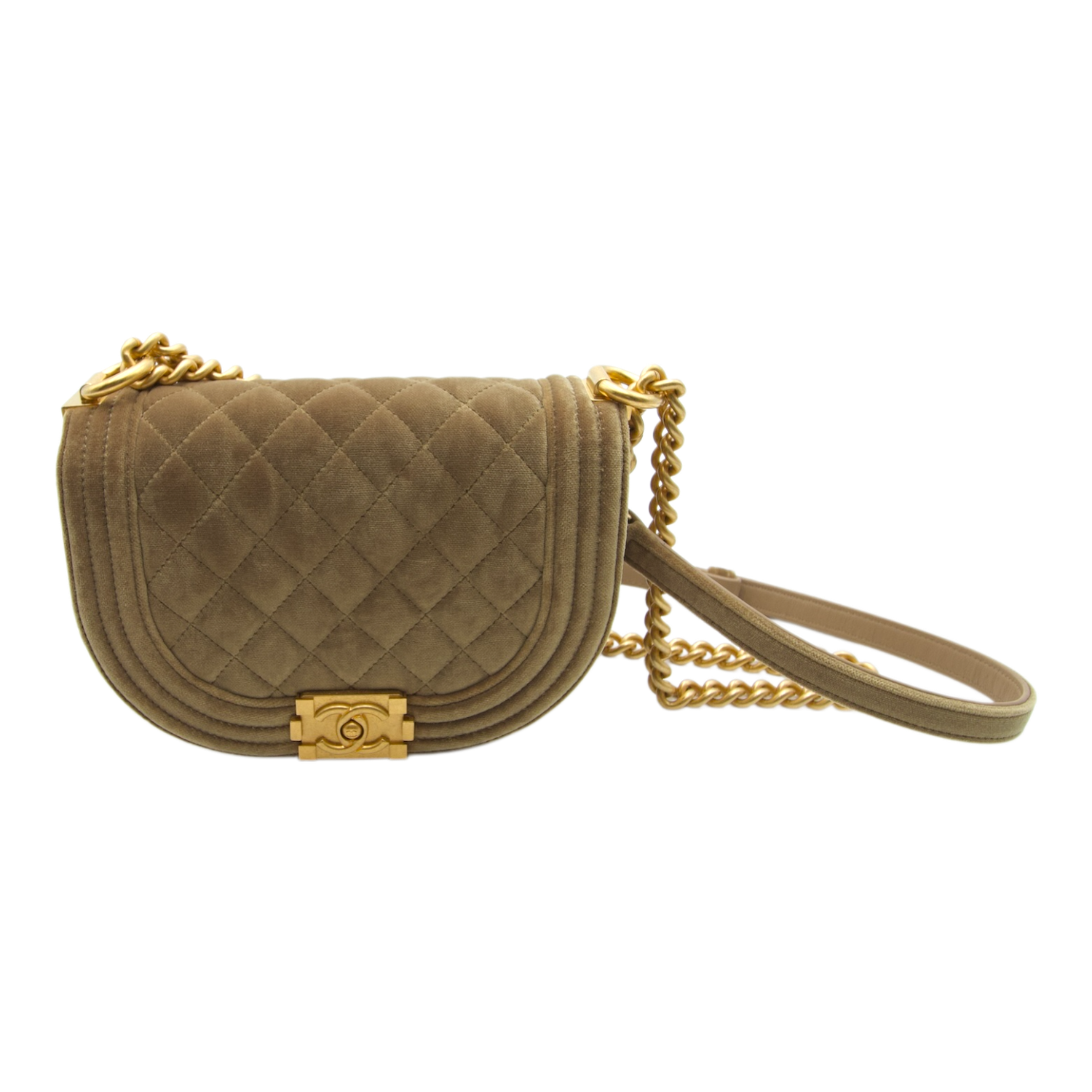 Chanel Boy Saddle Bag in Beige Suede