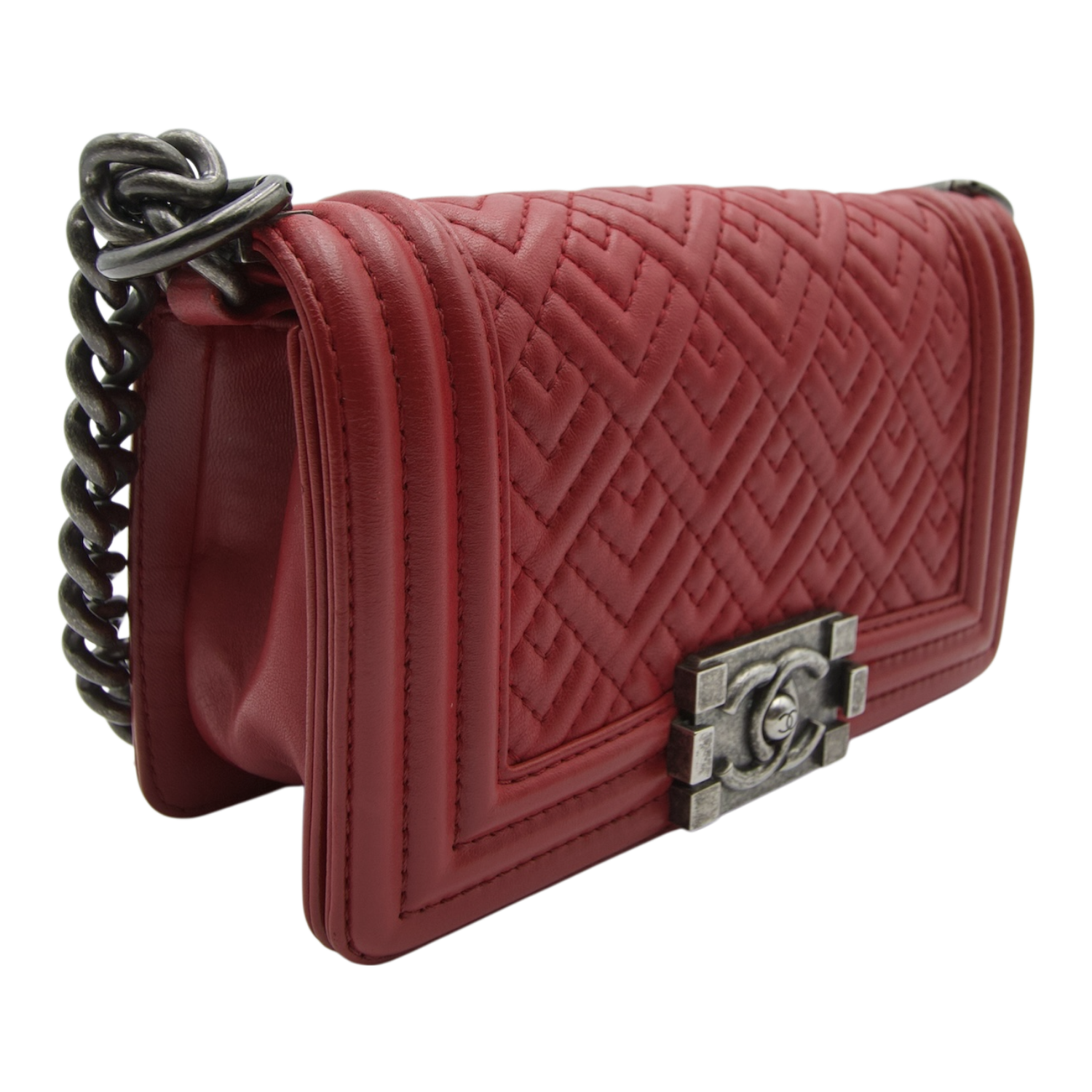 Chanel Lambskin Le Boy Chain Shoulderbag, Red