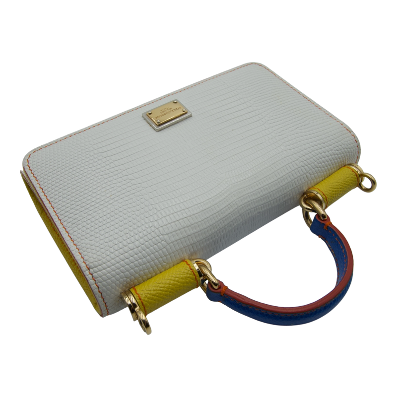 Dolce &amp; Gabbana Mini Top Handle Bag White Lizard-Embossed Leather