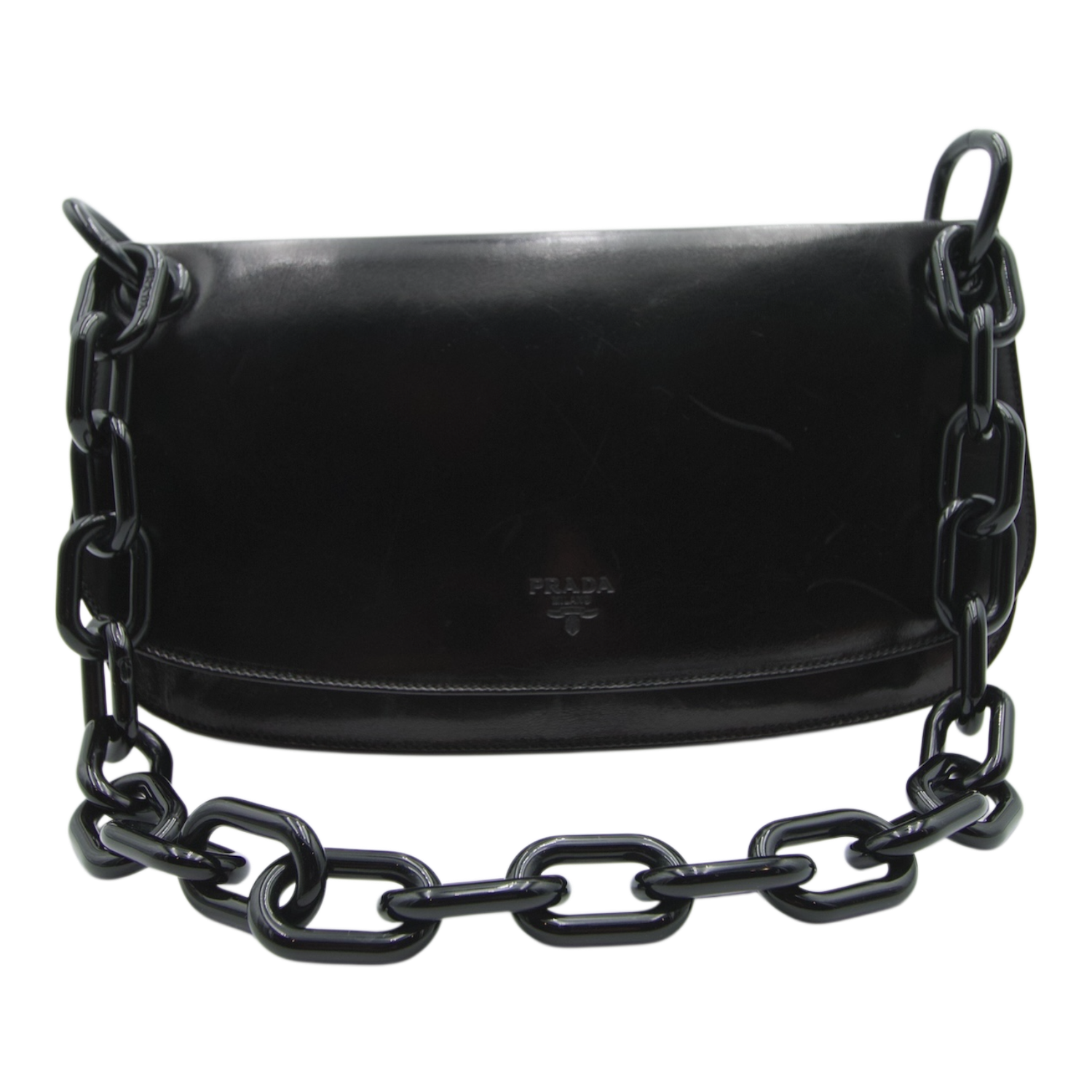Prada Leather Plastic Chain Shoulder Bag, Black