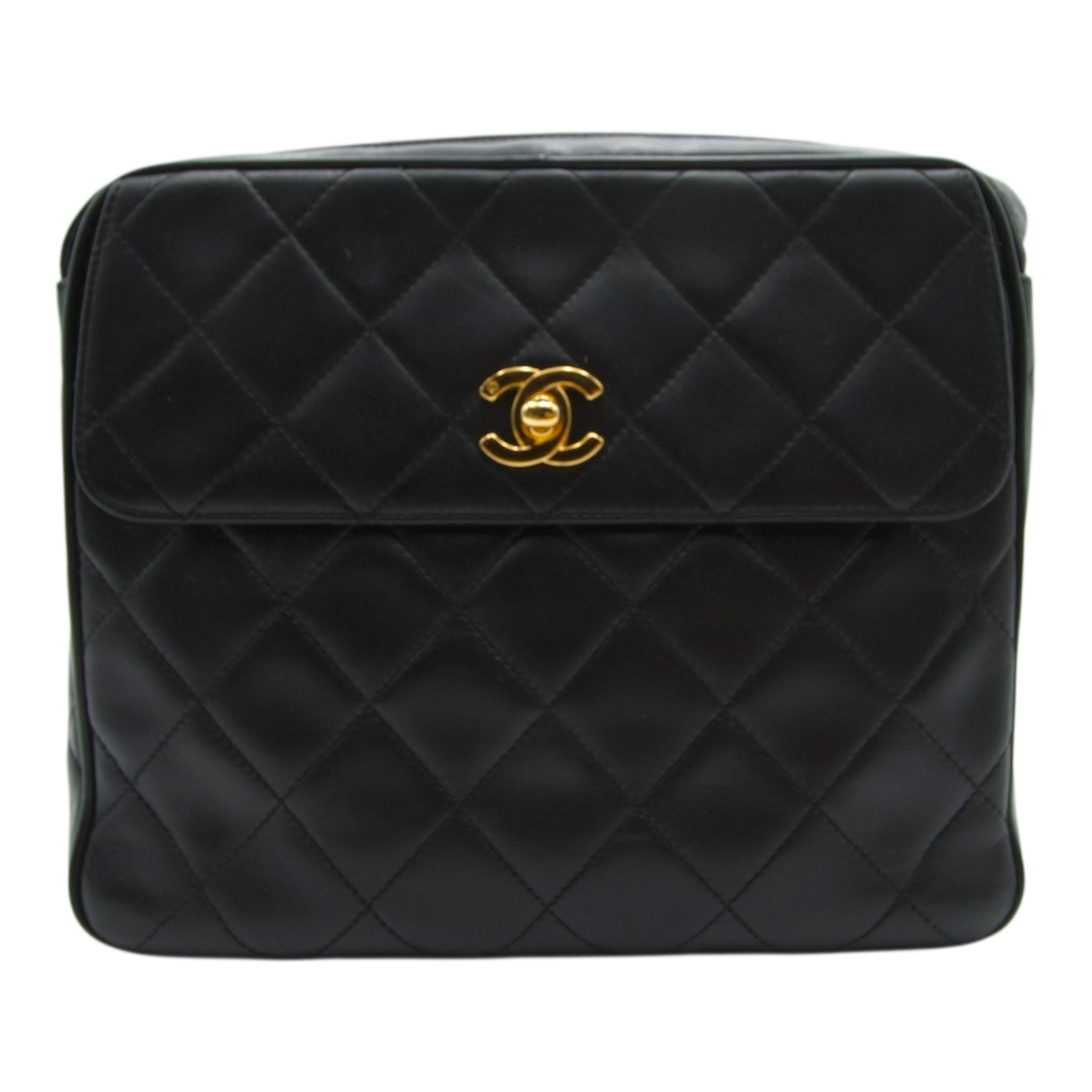 Chanel Matelassé Square Shoulder Bag Black Leather