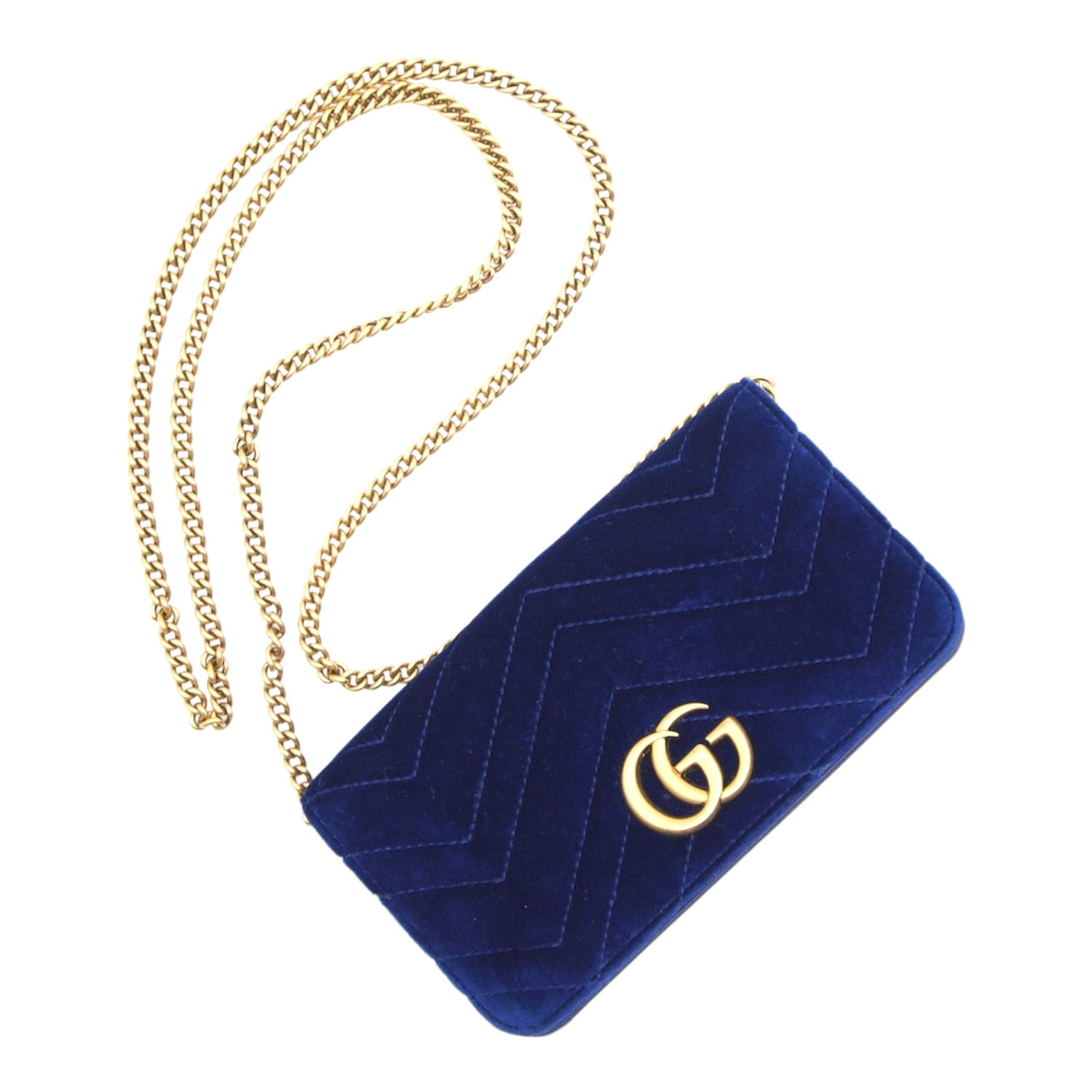 Gucci GG Marmont Chain Flap Velvet Blue Crossbody Bag