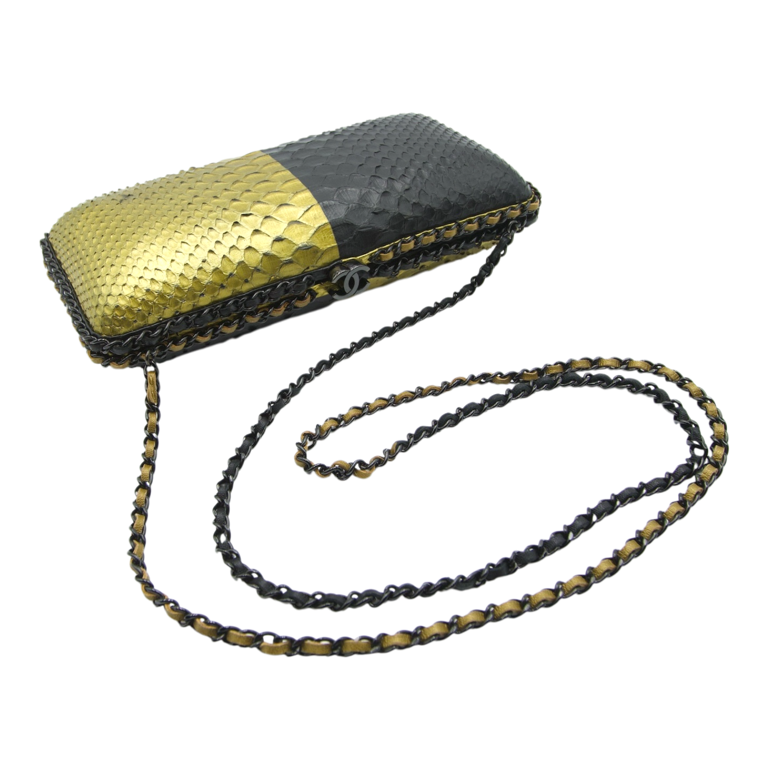 Chanel Python Clutch Bag Black/Gold