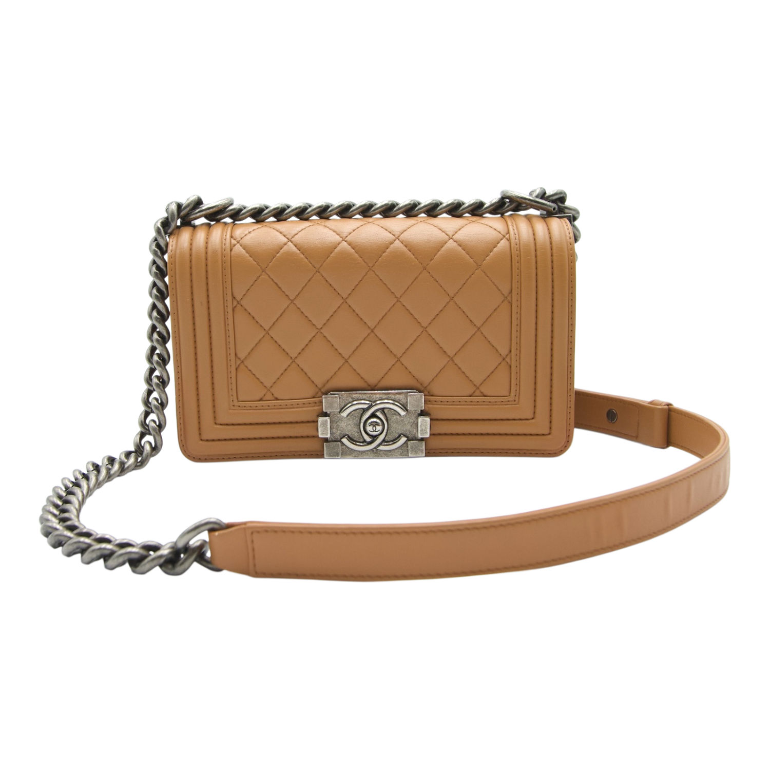Chanel Boy Flap Bag Quilted Calfskin Tan