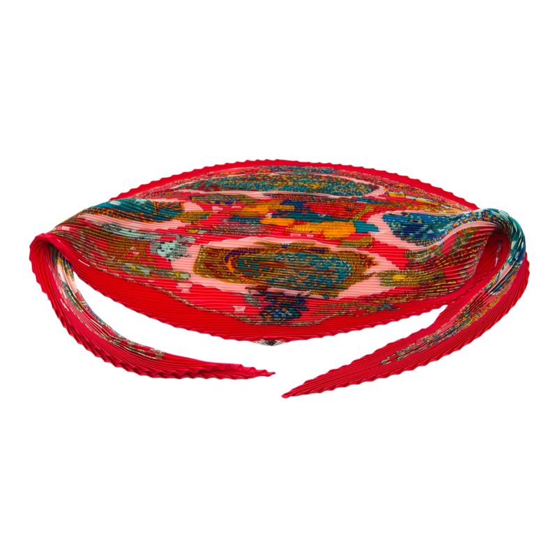 Hermès red multicolor plissé silk scarf