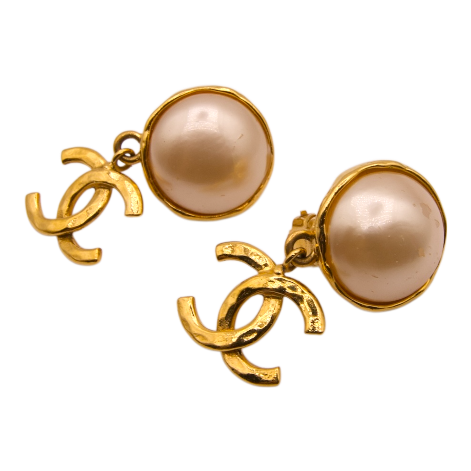 Chanel Vintage Gold Plated Pearl Drop Earrings