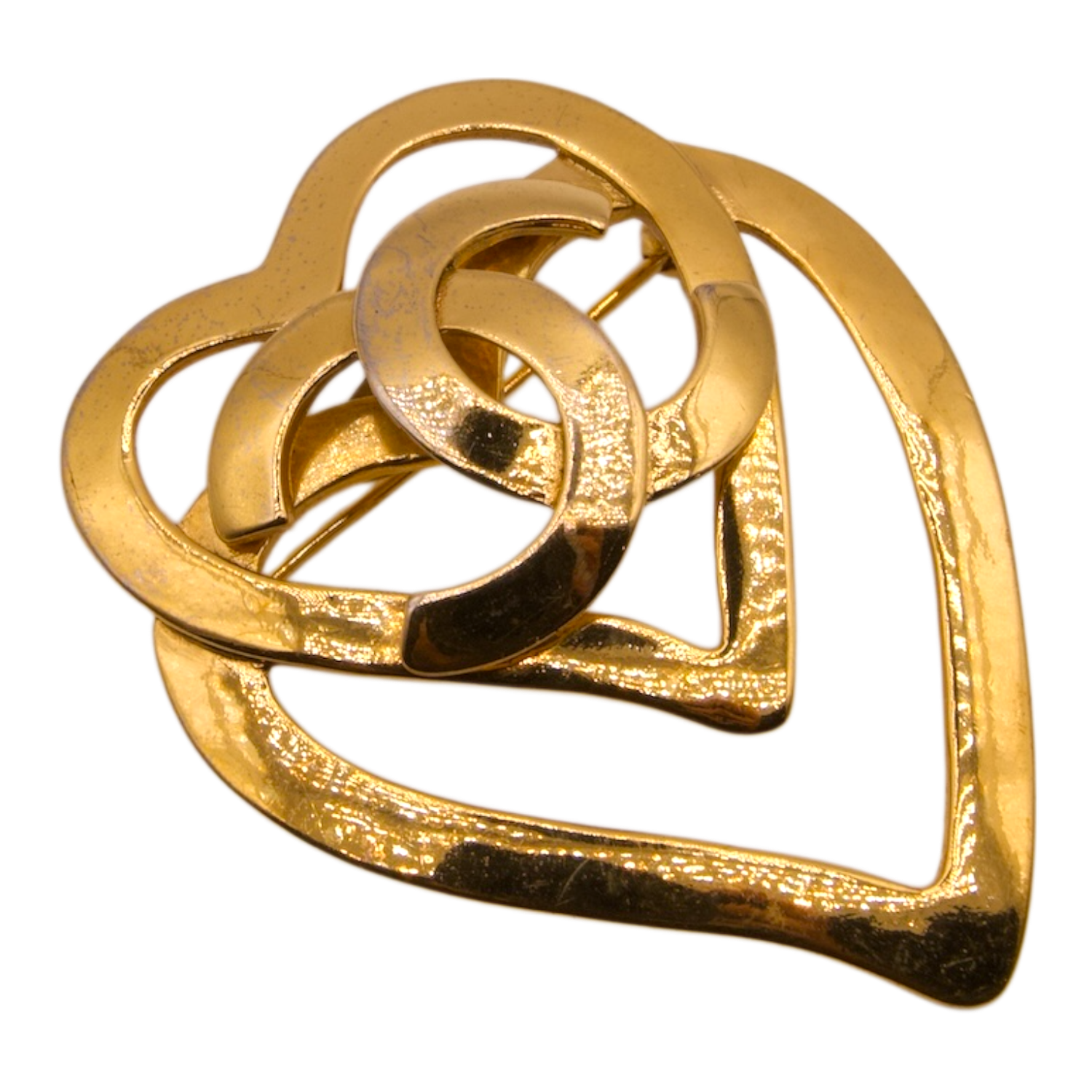 Chanel Vintage CC Double Heart Brooch