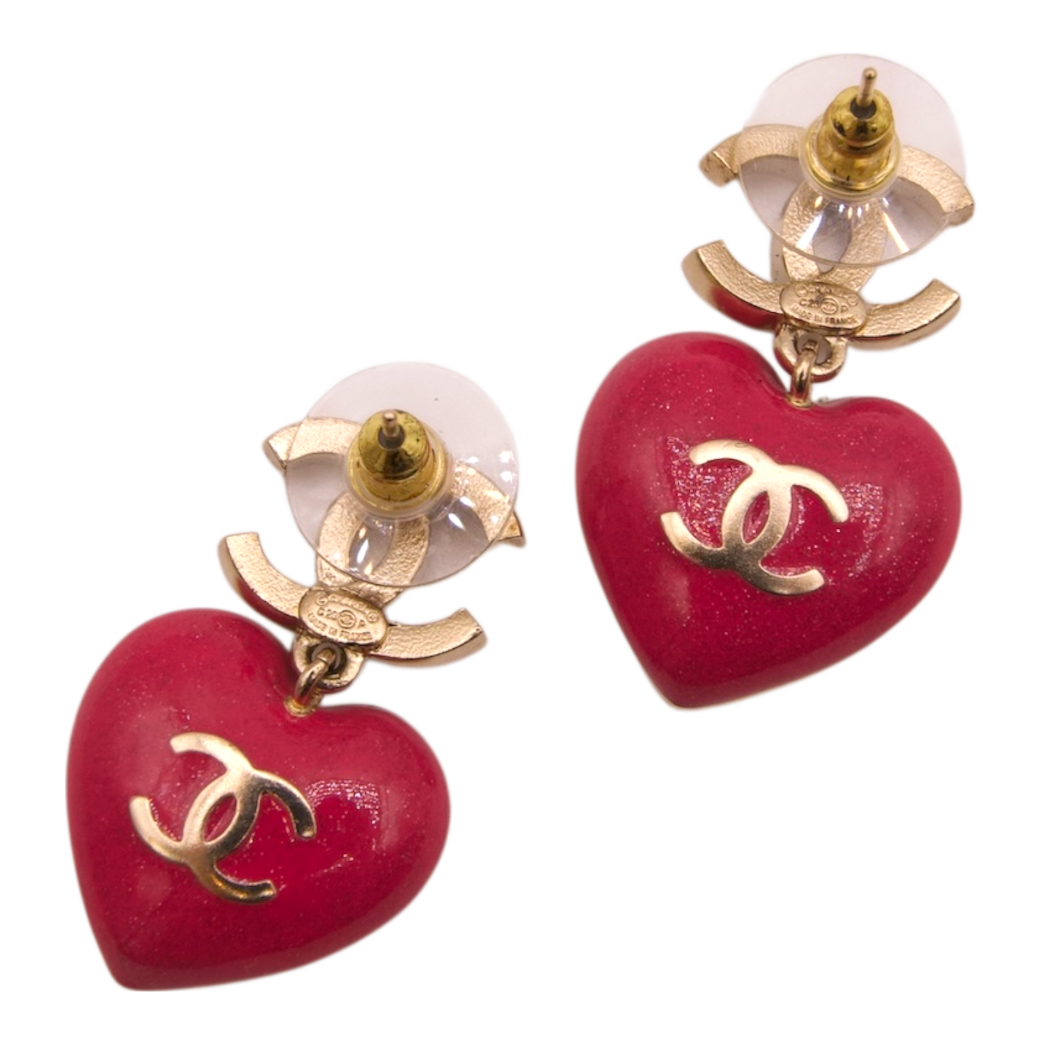 Chanel Double Face Pink Crystal Dropped CC Logo