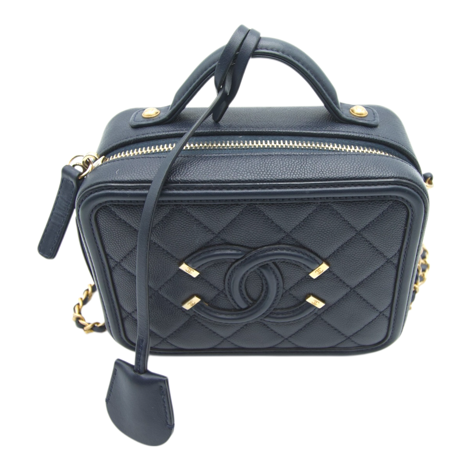 Chanel CC Filigree Vanity Bag Blue