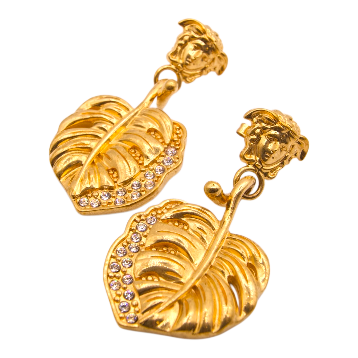Versace Medusa Tropical Leaf Drop Earrings Gold