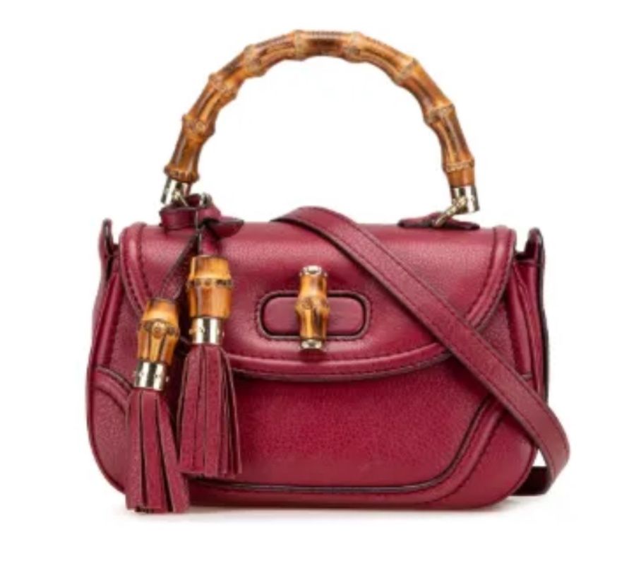 Gucci Bamboo Top Handle Bag Red Leather
