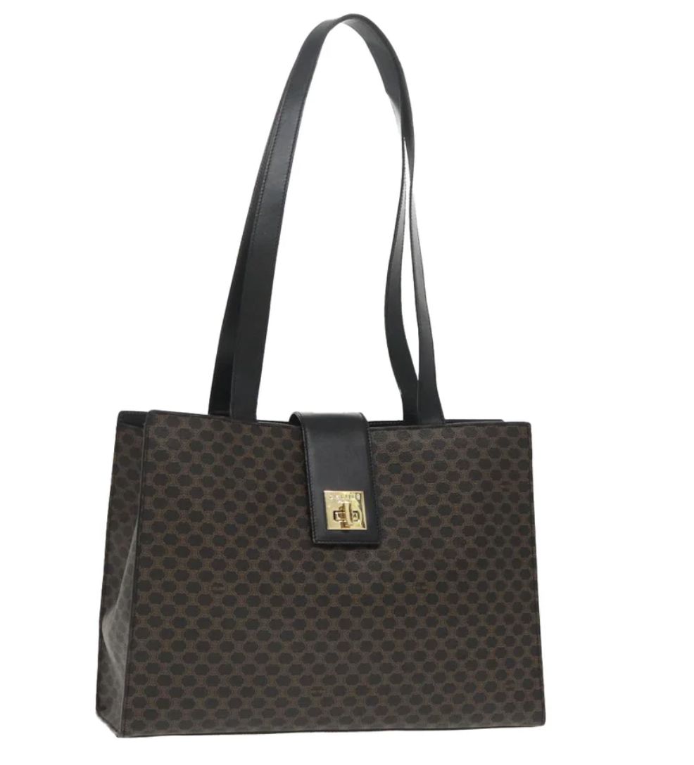 Celine Macadam Turn Lock Shoulder Bag Black Large Vintage