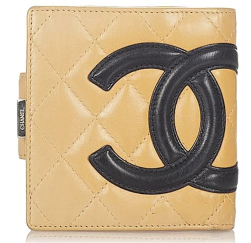Chanel Cambon Line Wallet Leather Beige Black CC