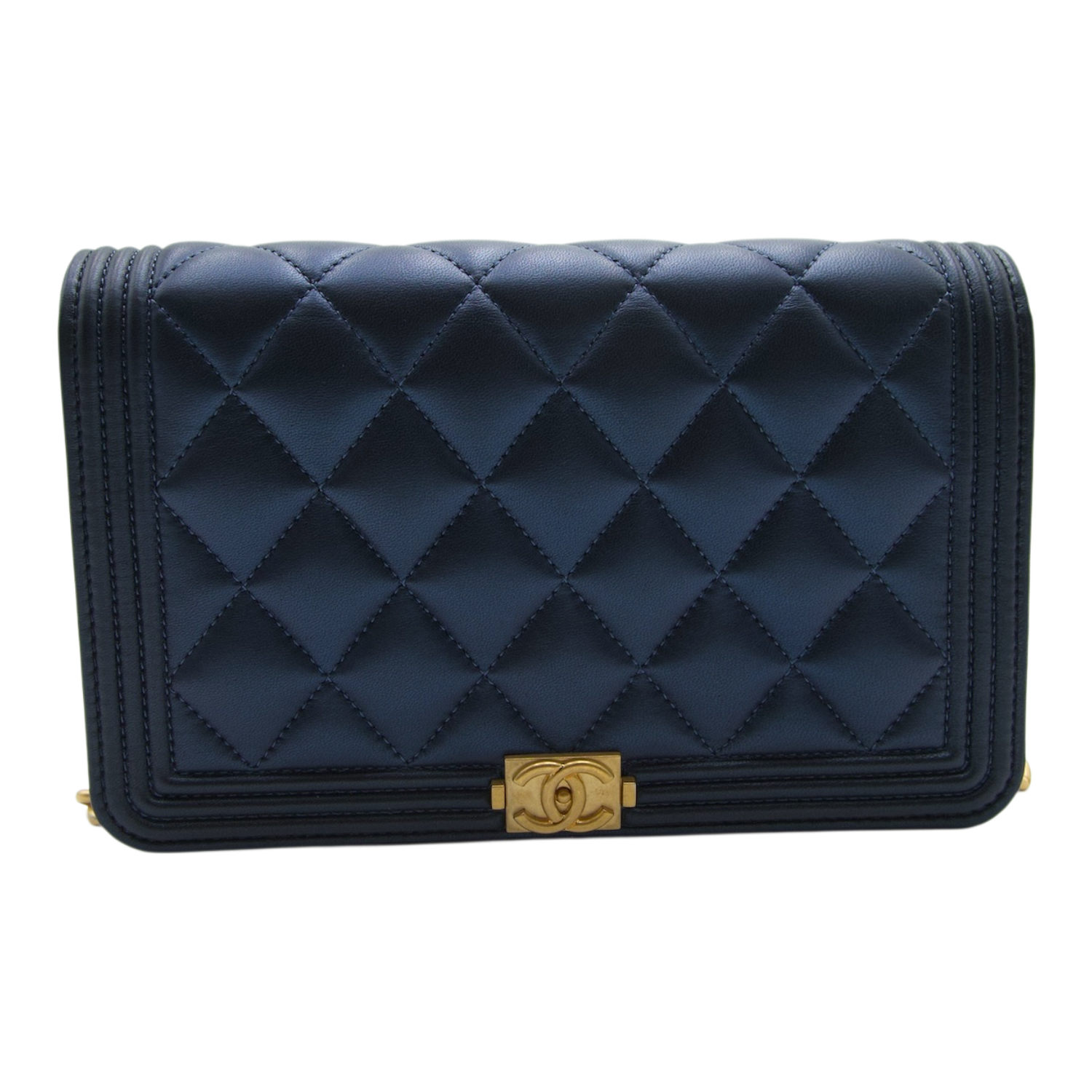 Chanel Boy Wallet On Chain Iridescent Blue Leather