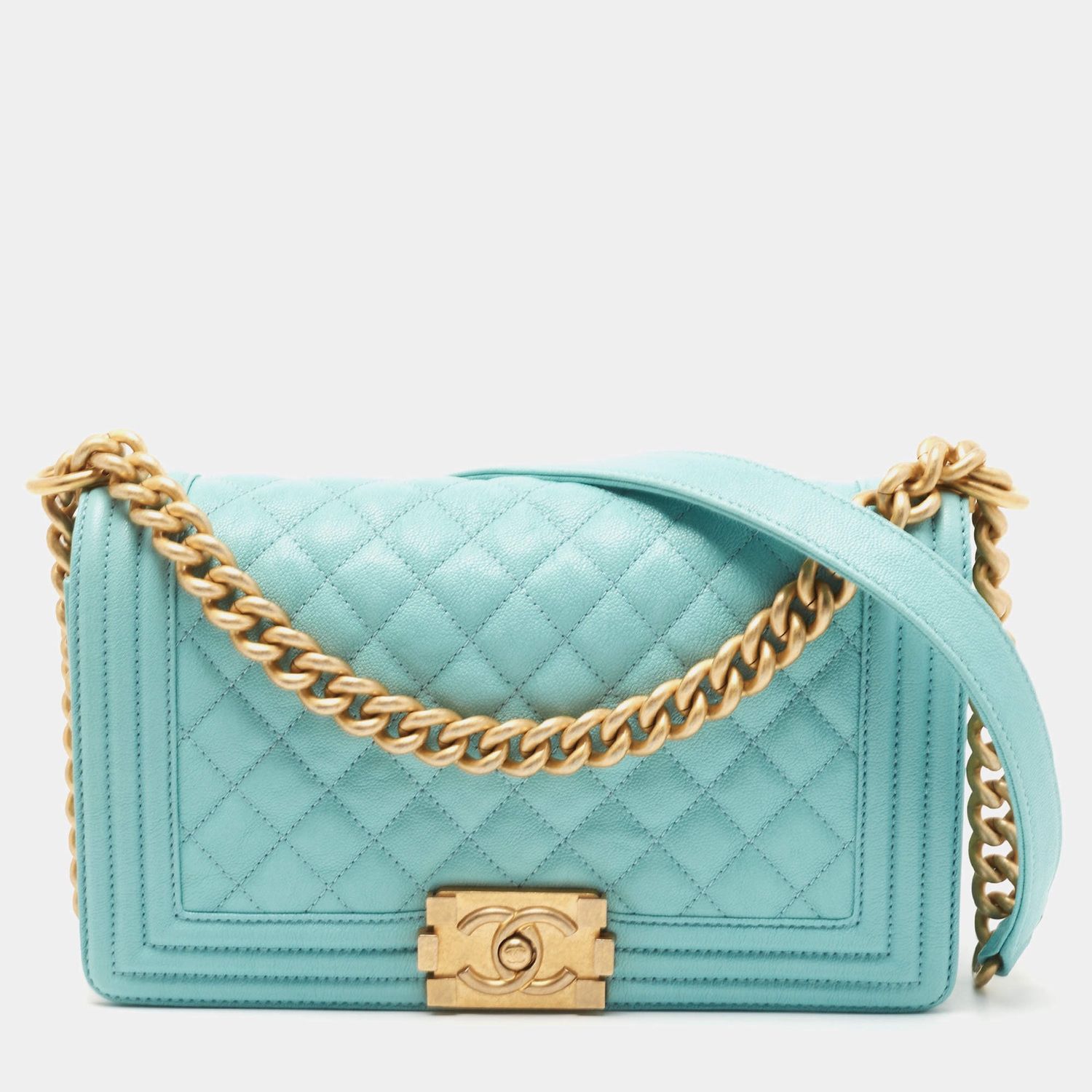 Chanel Boy Shoulder Bag Tiffany Blue Caviar Leather