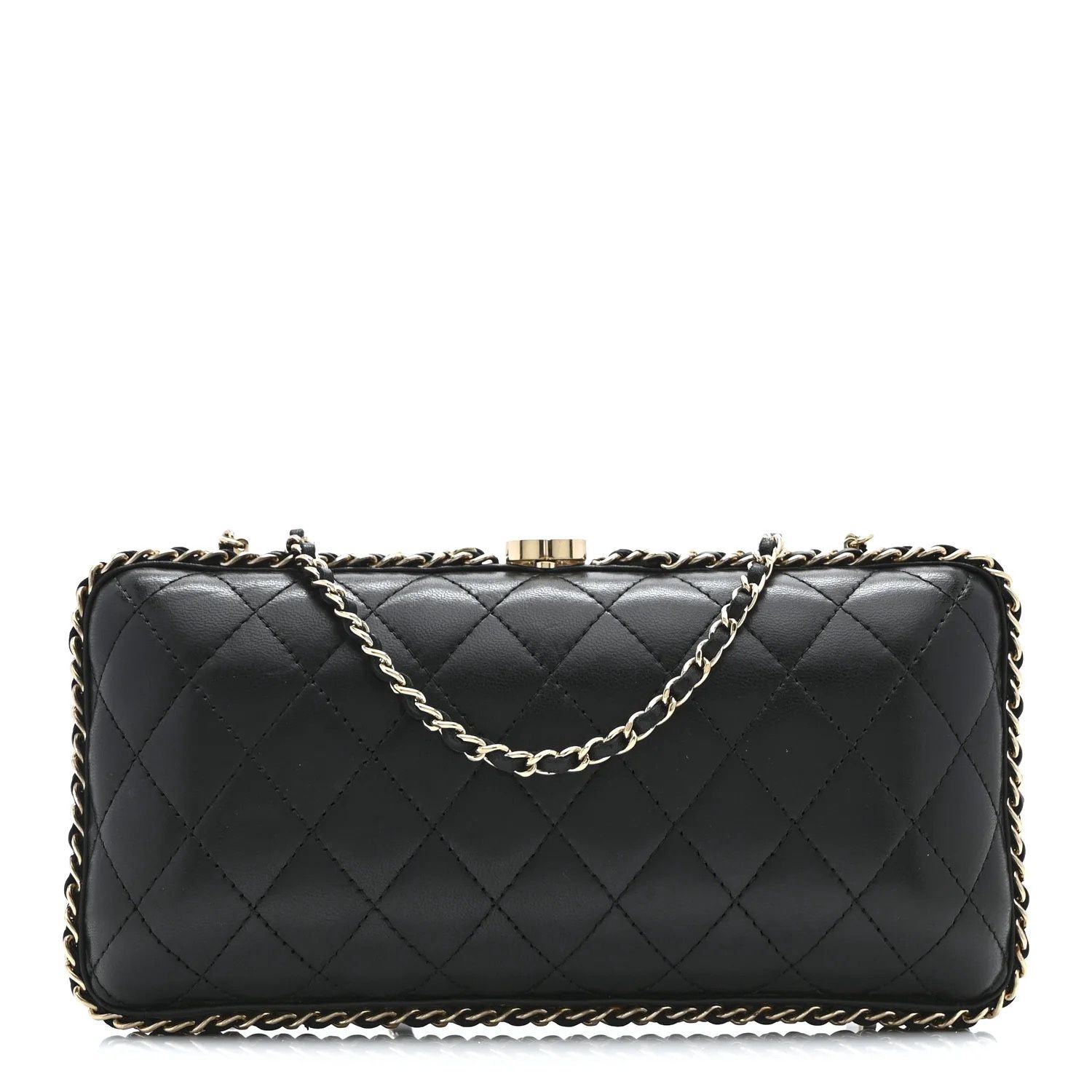 Chanel Double Chain Around Clutch Black Quilted Lambskin Leather