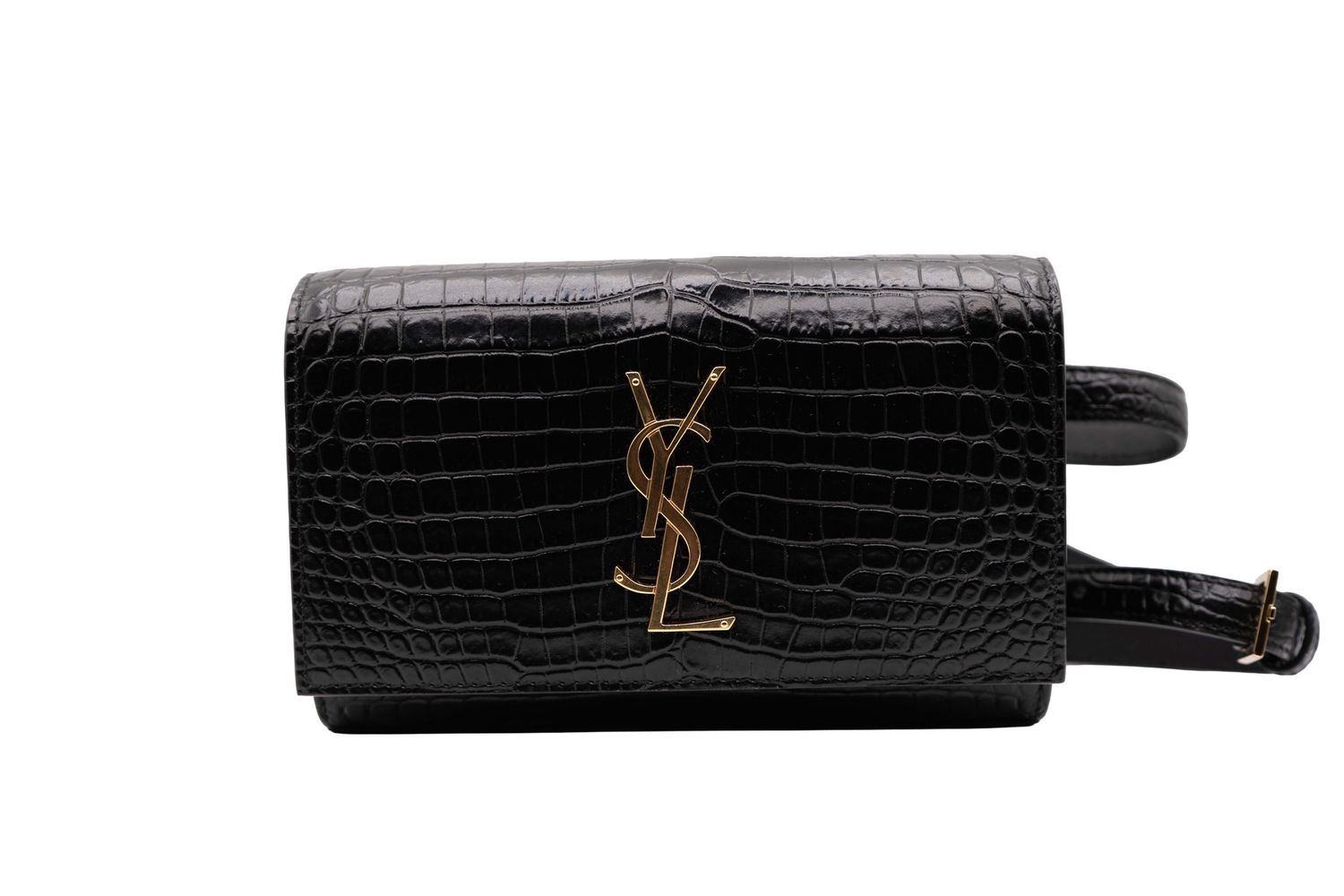 Saint Laurent Kate Crocodile Belt Bag Black