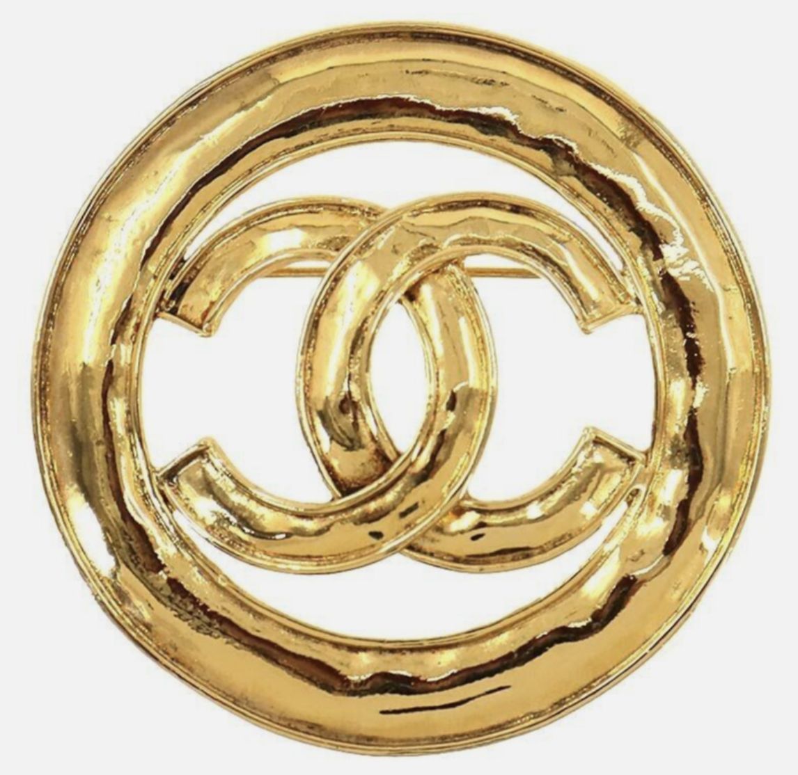 Chanel CC Logo Round Circle Brooch Gold Tone