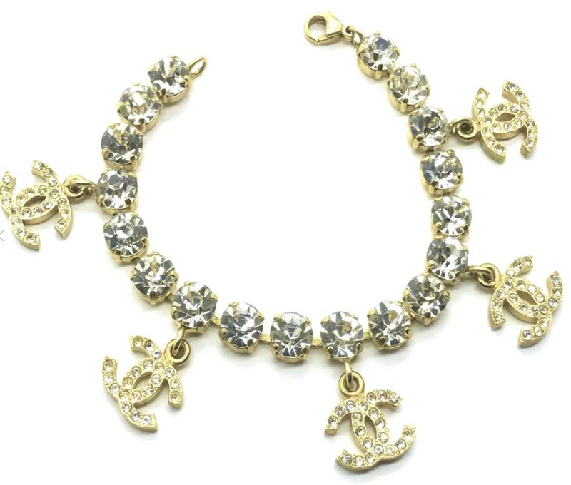 Chanel Rhinestone Bracelet with Crystal CC Charms Gold