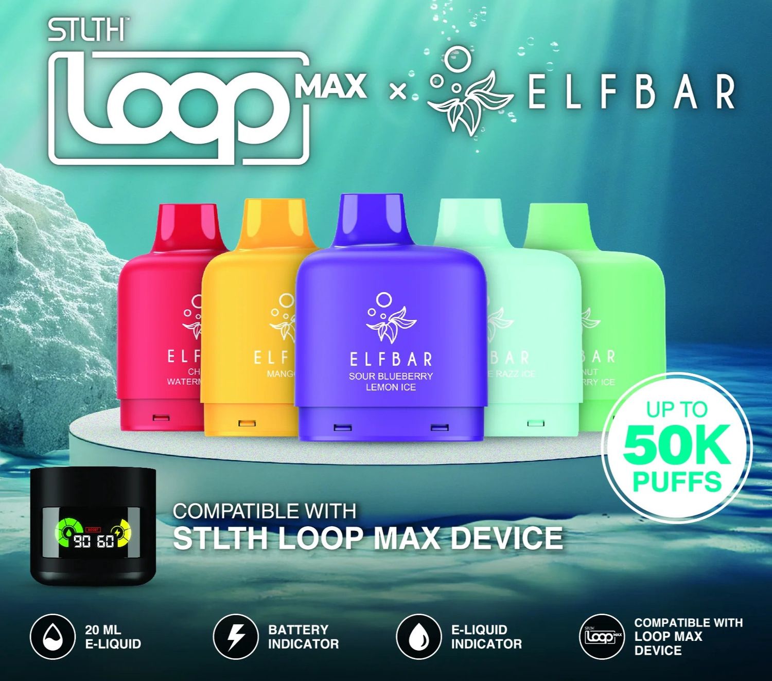 STLTH Loop Max  x  Elf Bar - Sour Blue Razz Ice - 50K
