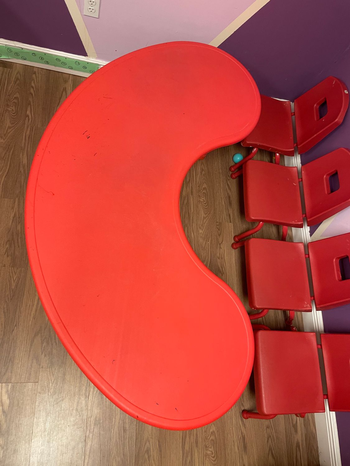 half moon red plastic height adjustable activity table