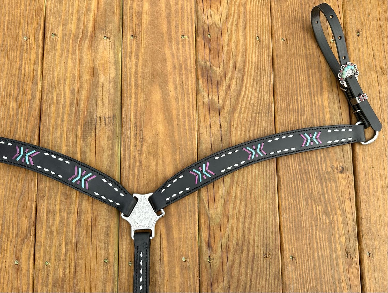 Black Leather Laced Breast Collar 1114