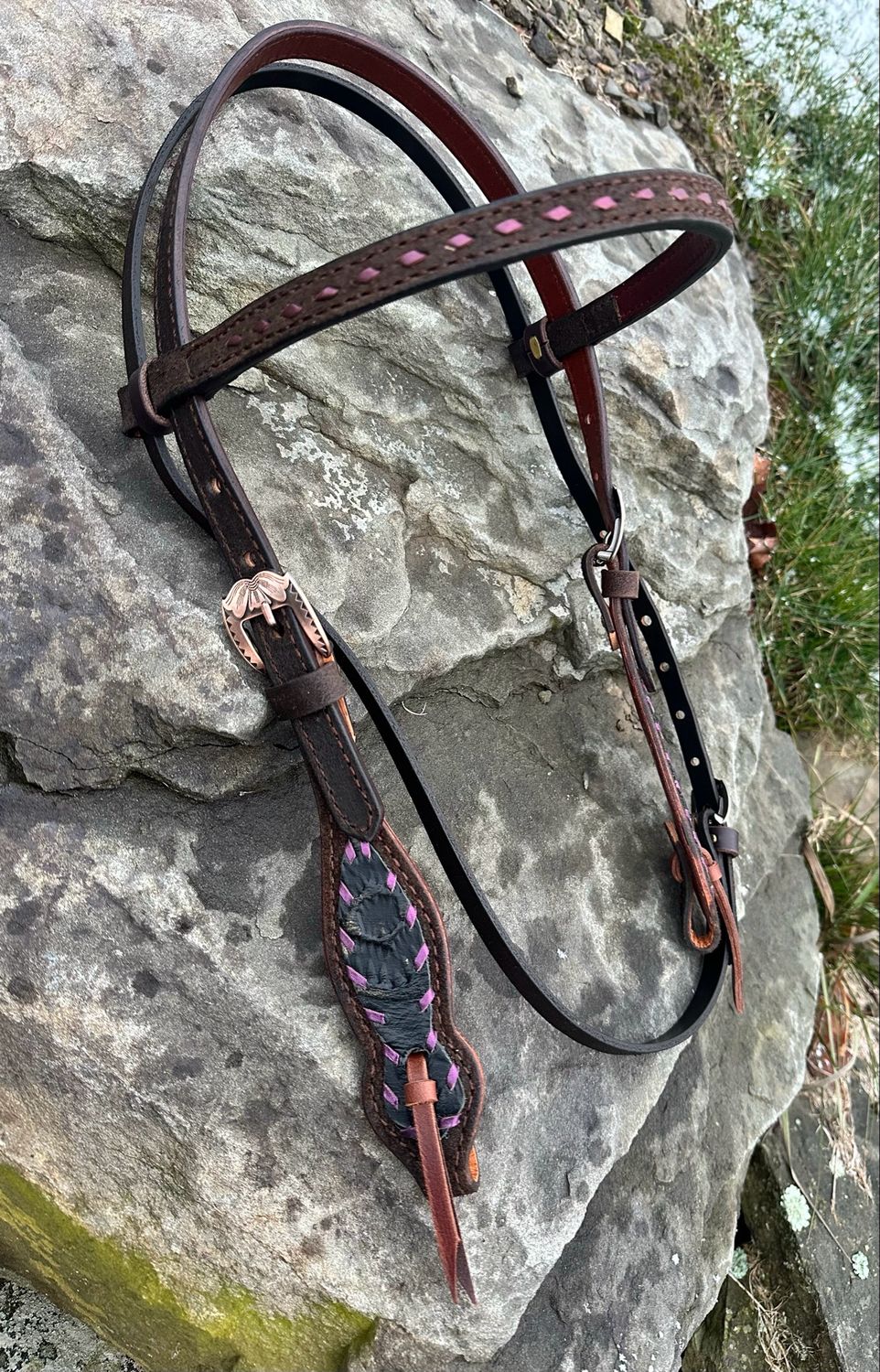 Short Size Purple Laced Brow Band Headstall 1116