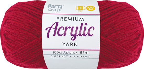 Acryl Yarn 100g 189m 8ply Solid 27 Ruby