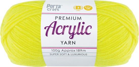Acryl Yarn 100g 189m 8ply Solid 18 Hi Viz Yellow