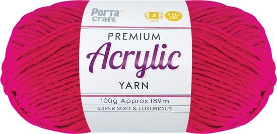 Acryl Yarn 100g 189m 8ply Solid 28 Cerise