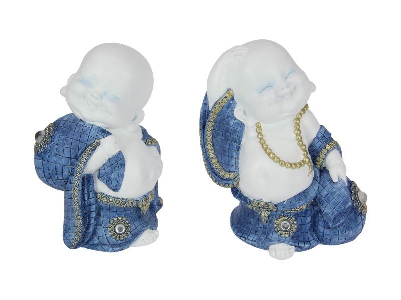 17CM HAPPY BUDDHA W/BLUE LATTICE 2 ASSTD