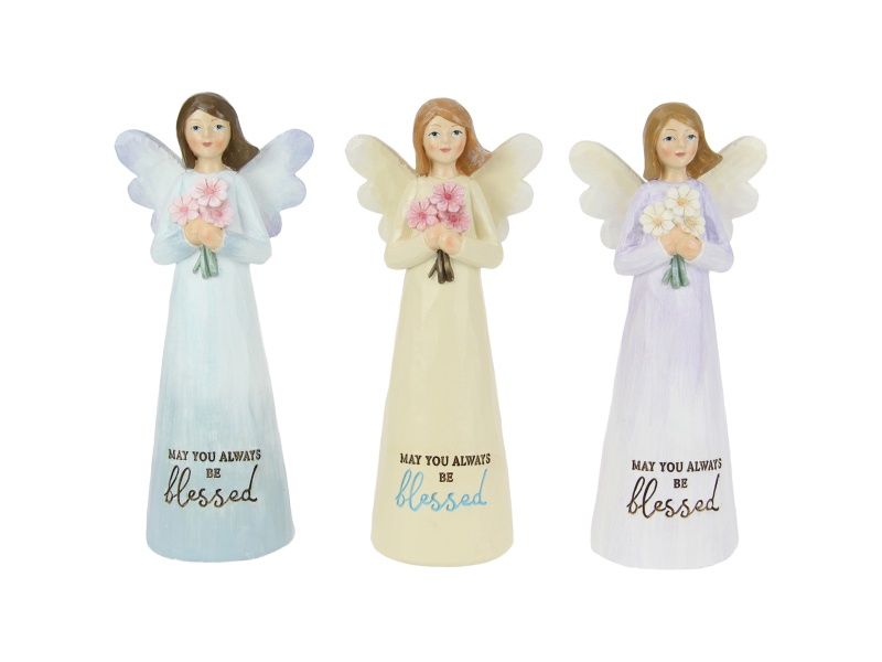20CM INSPIRATIONAL ANGEL HOLDING FLOWERS