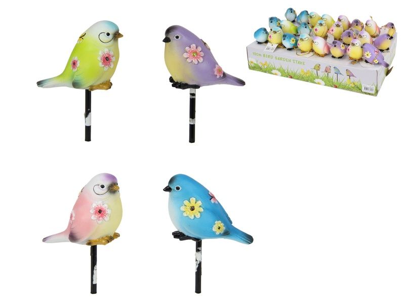 12CM BIRD GARDEN STAKE 4 ASSTD
