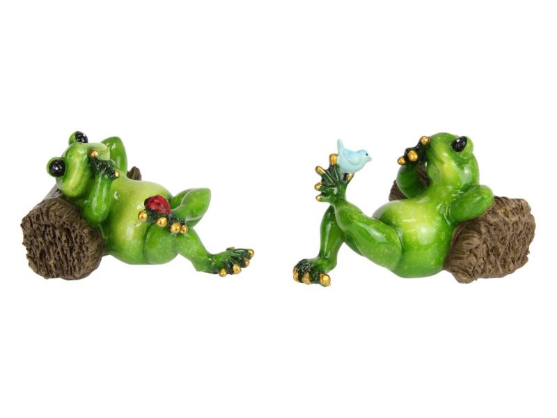 11cm Marble Frog Laying on Log 2 Asstd