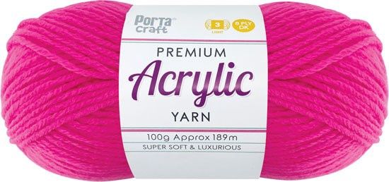 Acryl Yarn 100g 189m 8ply Solid 32 Hi Viz Pink