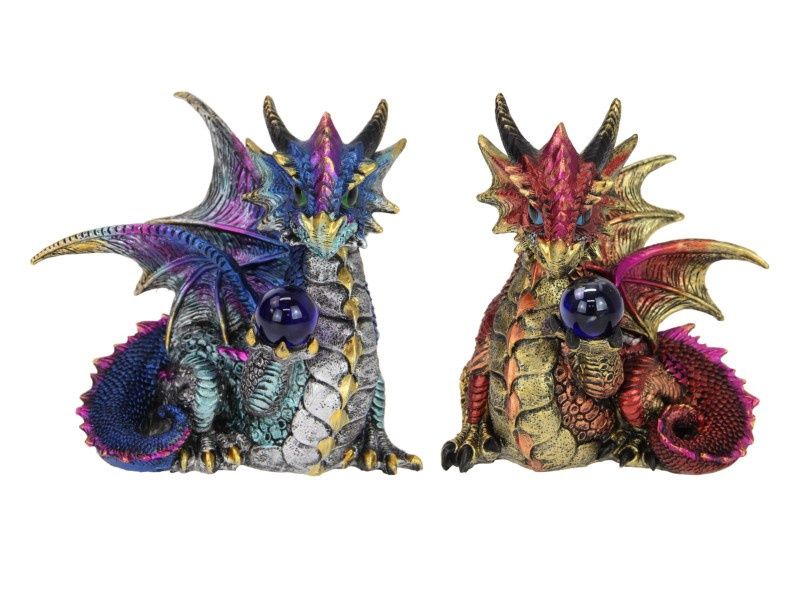 15cm Red/Blue Dragon Holding Orb Ball