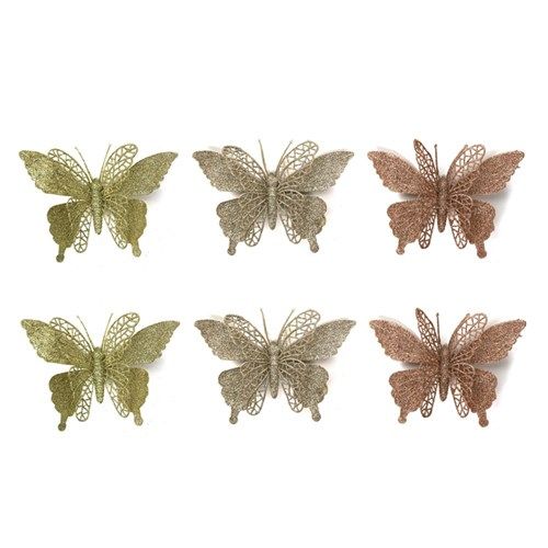 3A 2PK 16X11CM GLITTER BUTTERLY W/CLIP CHAMPAGNE, GOLD, ROSE GOLD
