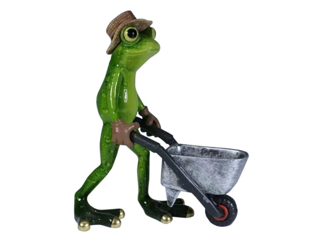 18cm Marble Frog w/Wheel Barrow