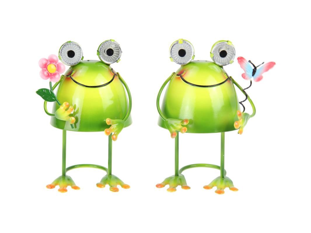 15CM SOLAR EYE METAL GARDEN FROG 2 ASS