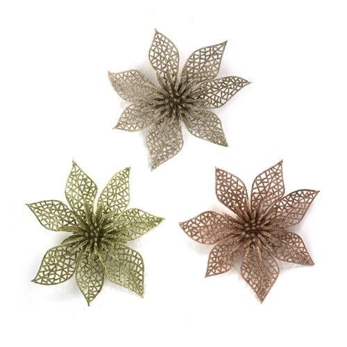 3A 20CM GLITTER FLOWER GOLD, CHAMPAGNE, ROSE GOLD