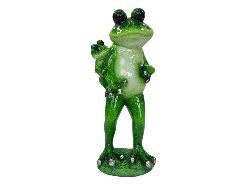 30cm Standing Marble Frog with Child