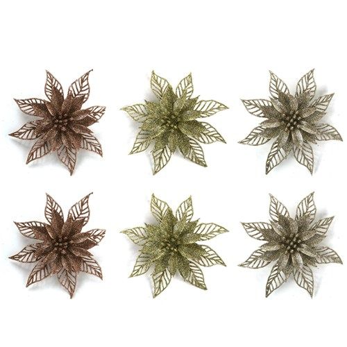 3A 2PK 15CM GLITTER FLOWER GOLD, CHAMPAGNE, ROSE GOLD