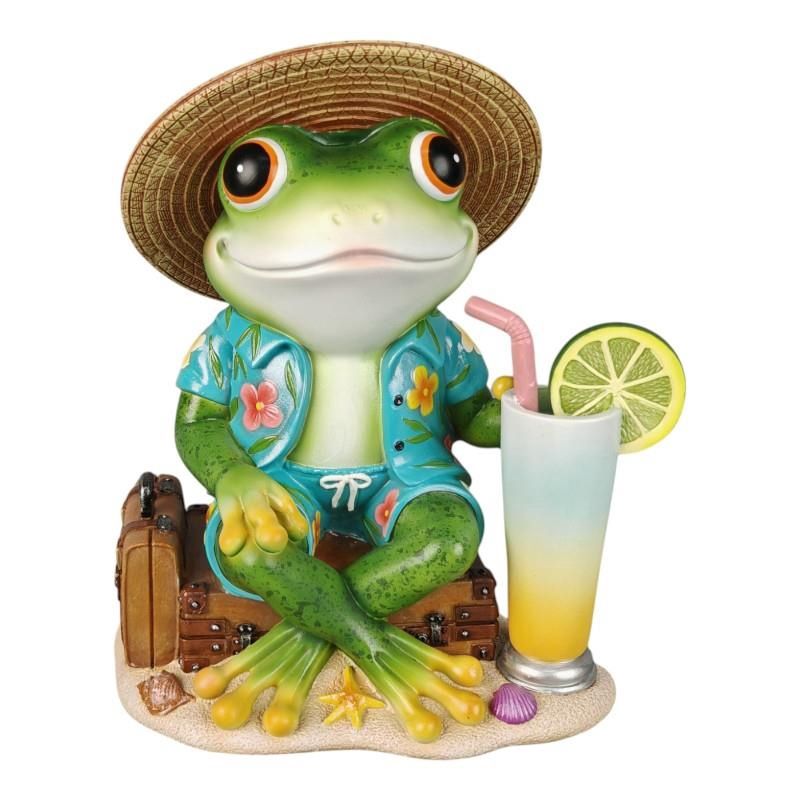 27cm Sitting Beach Frog w/Drink