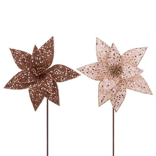 2A 30CM COPPER &amp; CHAMPAGNE SEQUIN POINSETTIA W/50CM STEM