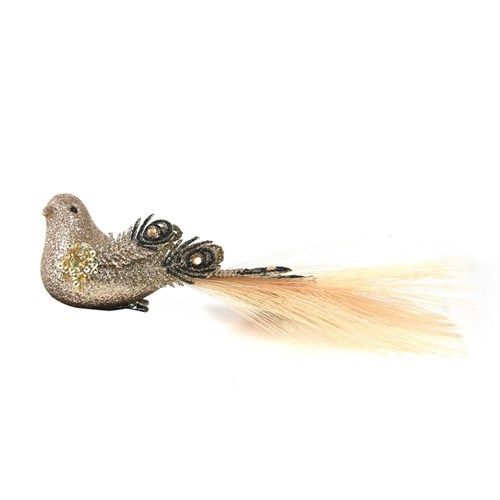 18CM CHAMPAGNE GLITTER BIRD