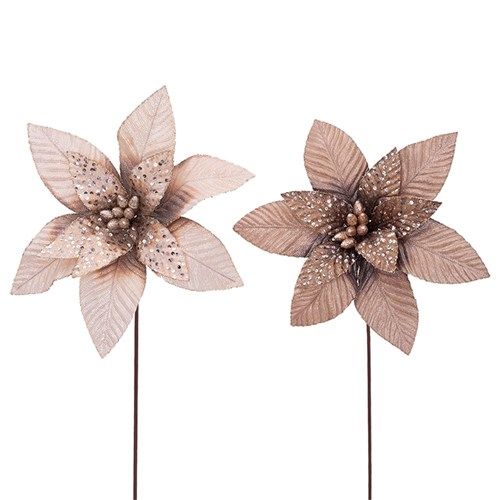 2A 41CM TAUPE &amp; IVORY POINSETTIA W/MATCHING BEADED DETAIL
