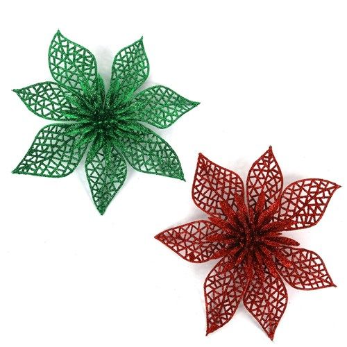 2A 20CM GLITTER FLOWER GREEN &amp; RED
