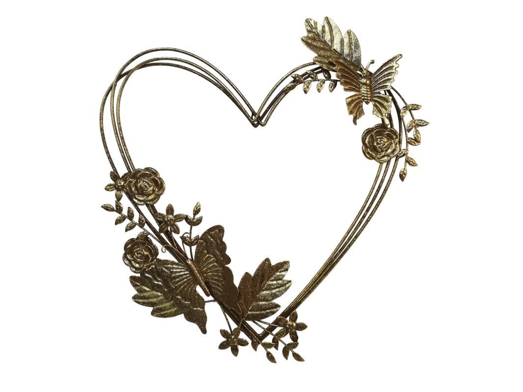 52cm Gold Heart with Butterfly Wall Art