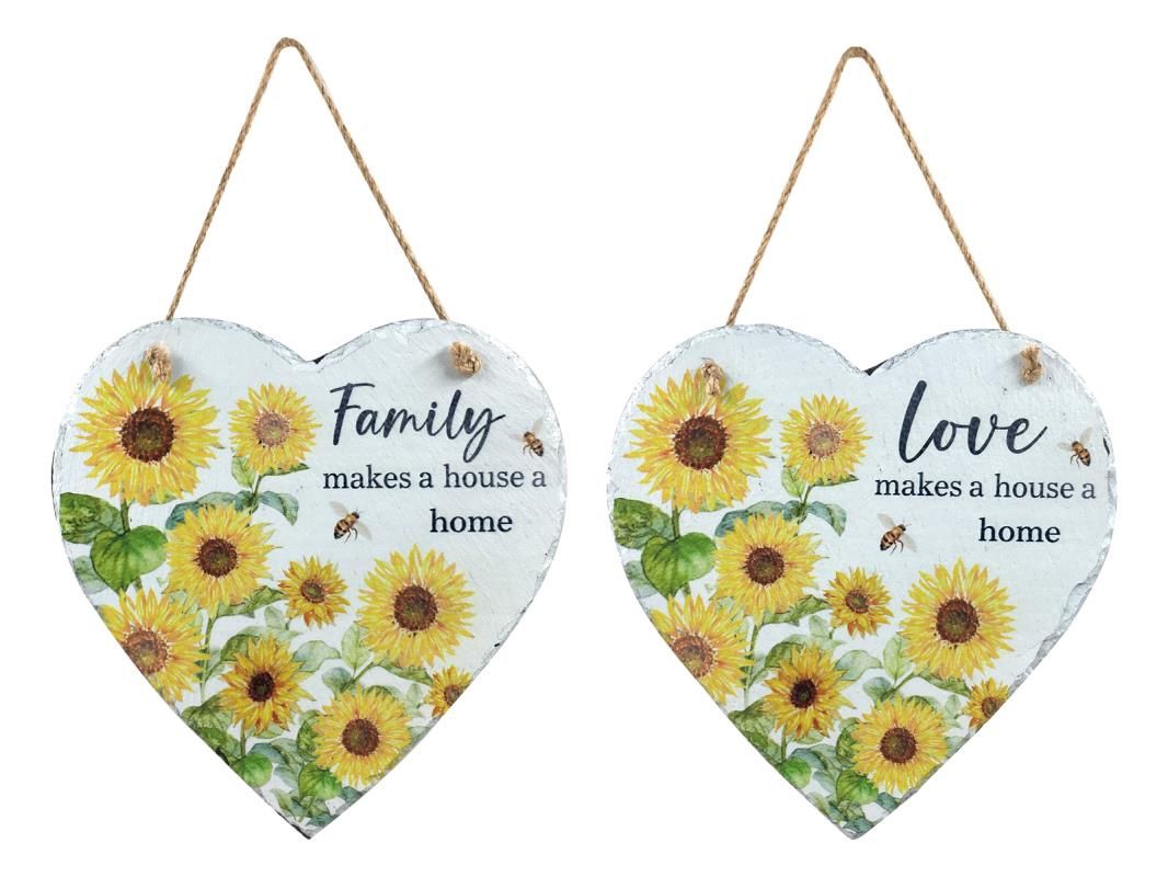 20cm Hanging Slate Plaque w/Sunflower De