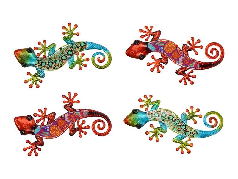 *37CM METAL/GLASS LIZARD WALL ART 4 ASS